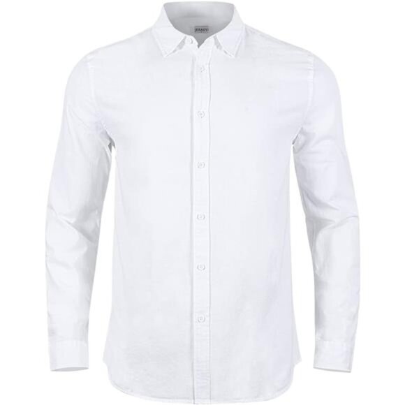 Mens Casual Long Sleeve Cotton Linen Shirts Buttons Down Solid Plain Roll-Up - Picture 3 of 7